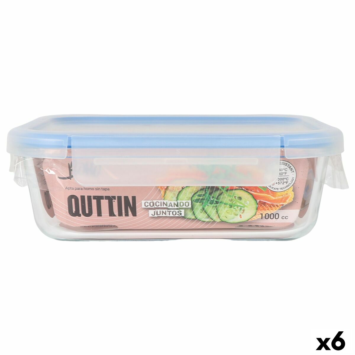 Boîte à lunch hermétique Quttin Boho Transparent Rectangulaire 1 L (6 Unités)