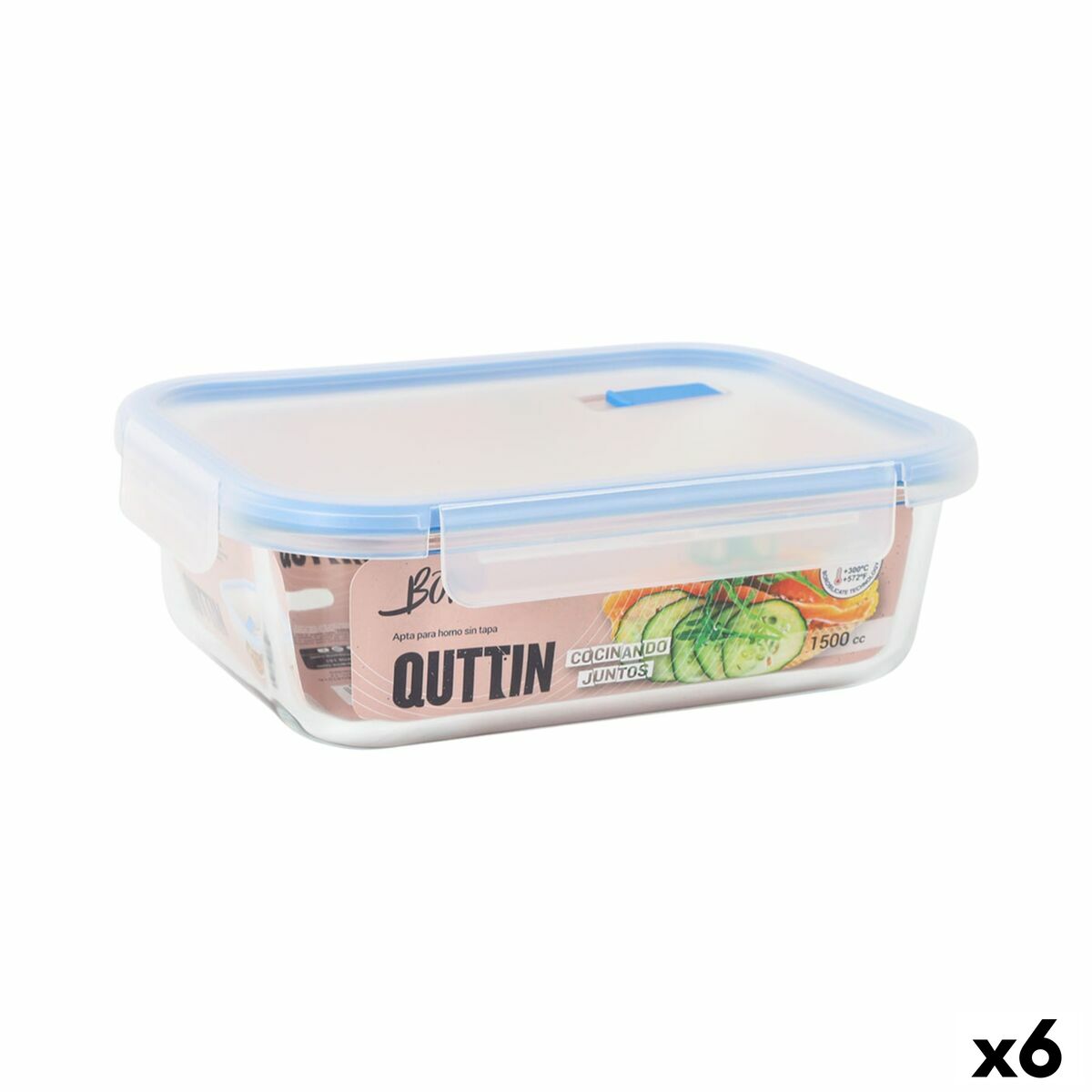Boîte à lunch hermétique Quttin Boho Transparent Rectangulaire 1,5 L (6 Unités)