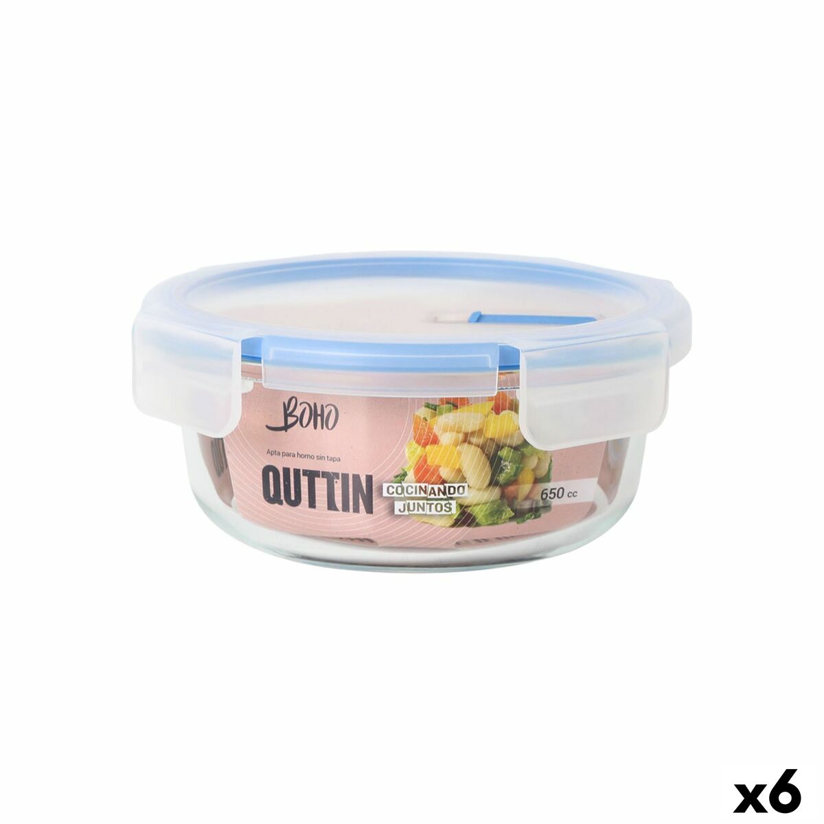 Boîte à lunch hermétique Quttin Boho Transparent 650 ml (6 Unités)