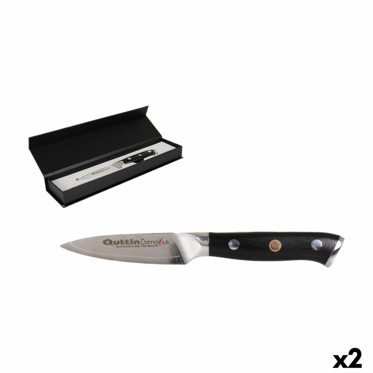 Eplucheur Quttin Damaskus Noir Argenté Acier inoxydable 9 cm (2 Unités)