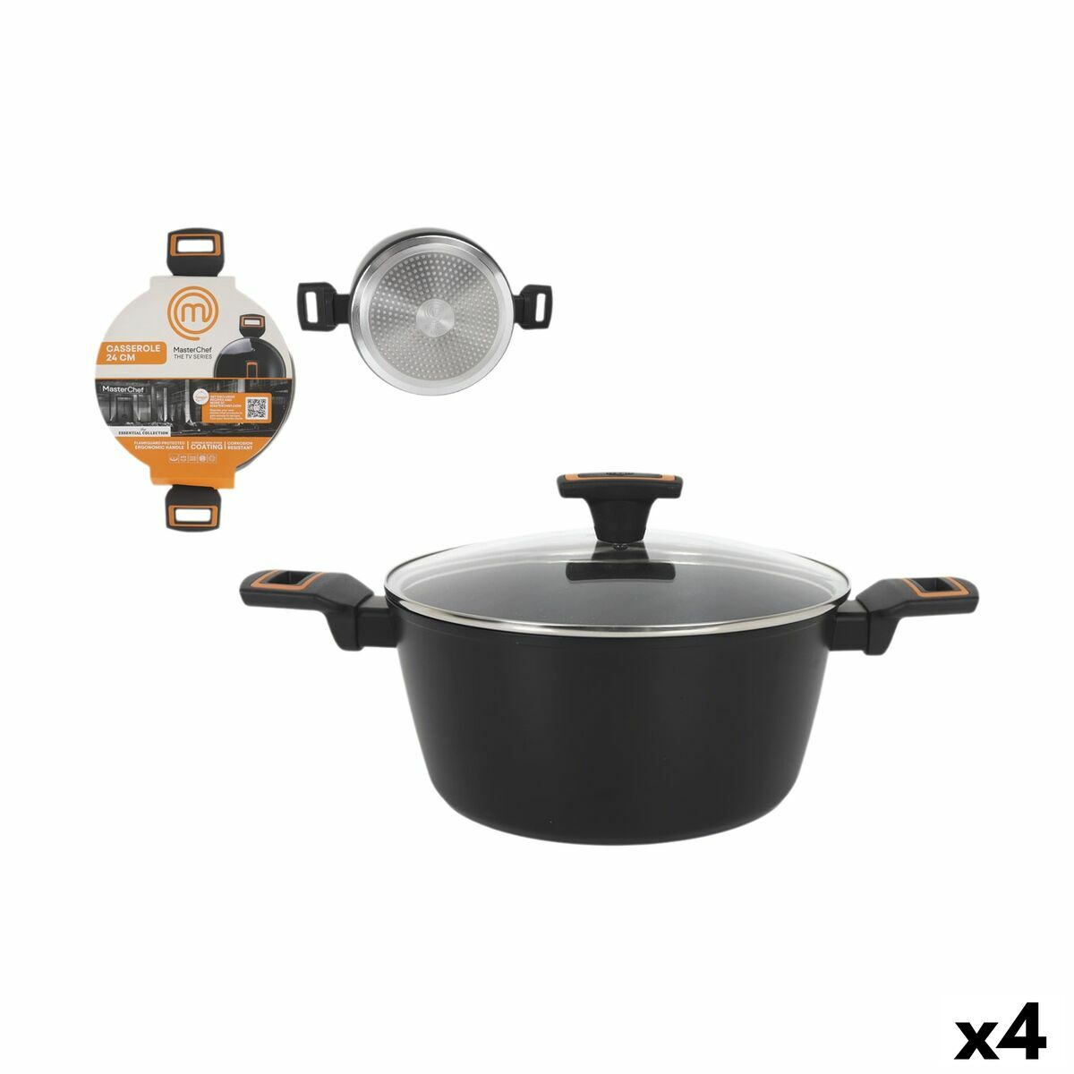 Casserole avec Couvercle MasterChef 24 cm 2,5 mm (4 Unités)
