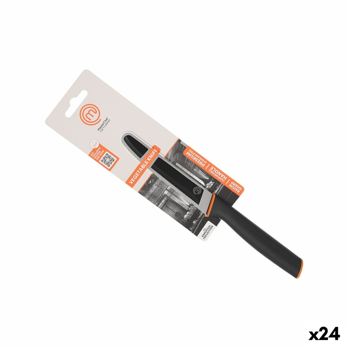 Couteau à éplucher les légumes MasterChef Noir Argenté 11,5 cm (24 Unités)