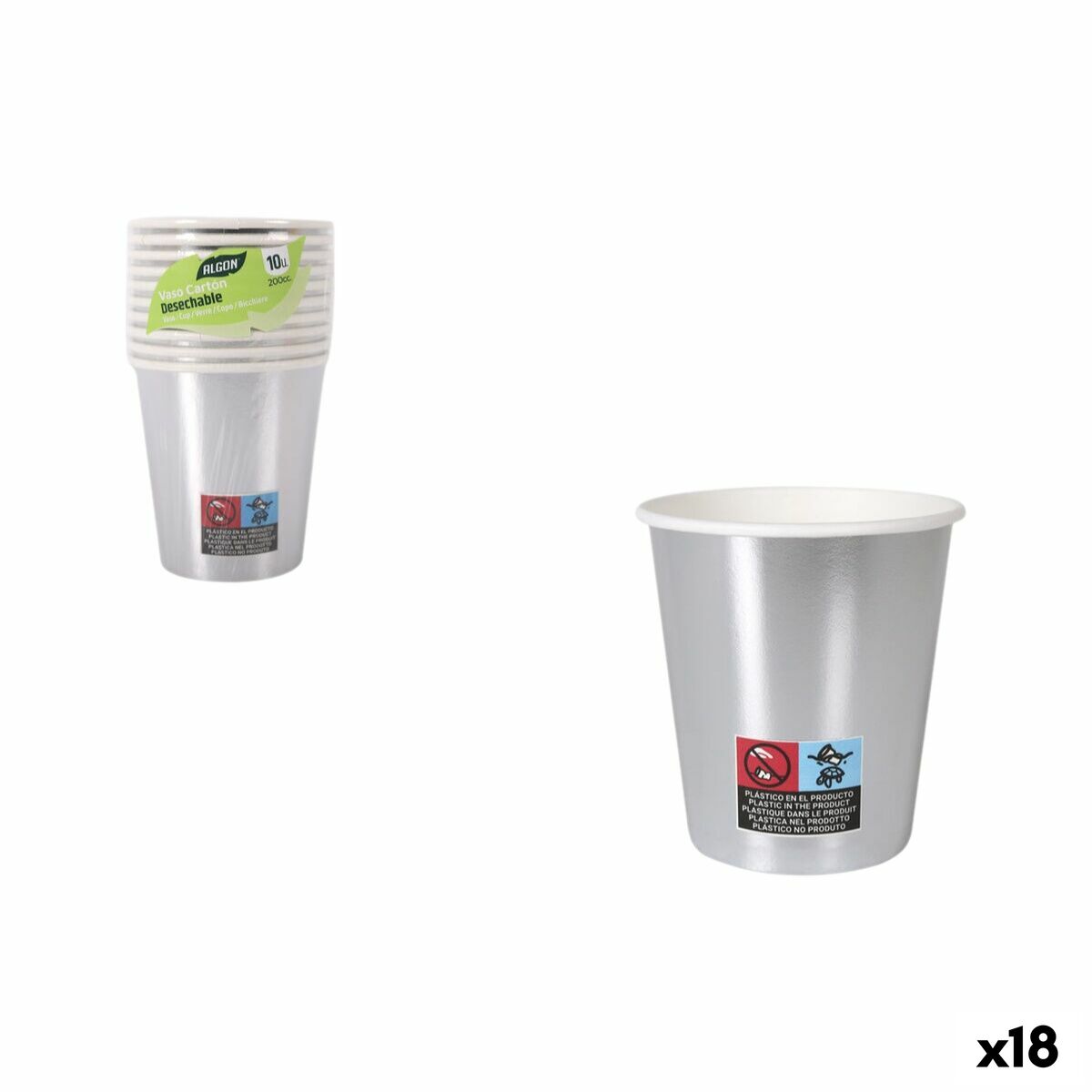 Set de Verres Algon Argenté 200 ml 10 Pièces (18 Unités)