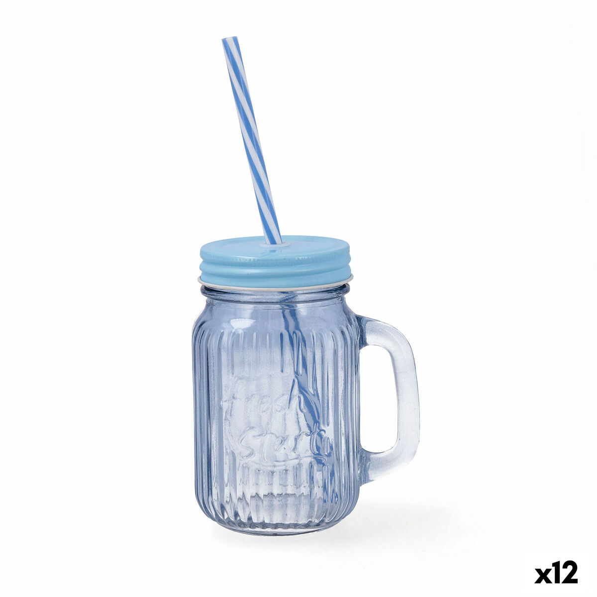 Carafe avec Couvercle et Paille Quid Maison Bleu verre 450 ml (12 Unités)