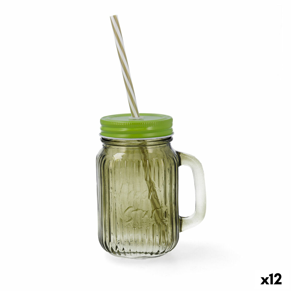 Carafe avec Couvercle et Paille Quid Maison Vert verre 450 ml (12 Unités)