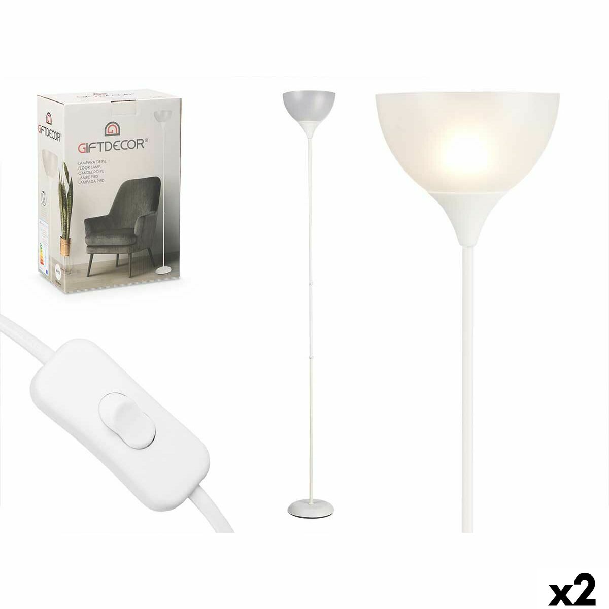 Lampadaire GiftDecor CE13581-3(133) Blanc 60 W 220-240 V 22 x 185 x 22 cm (2 Unités)