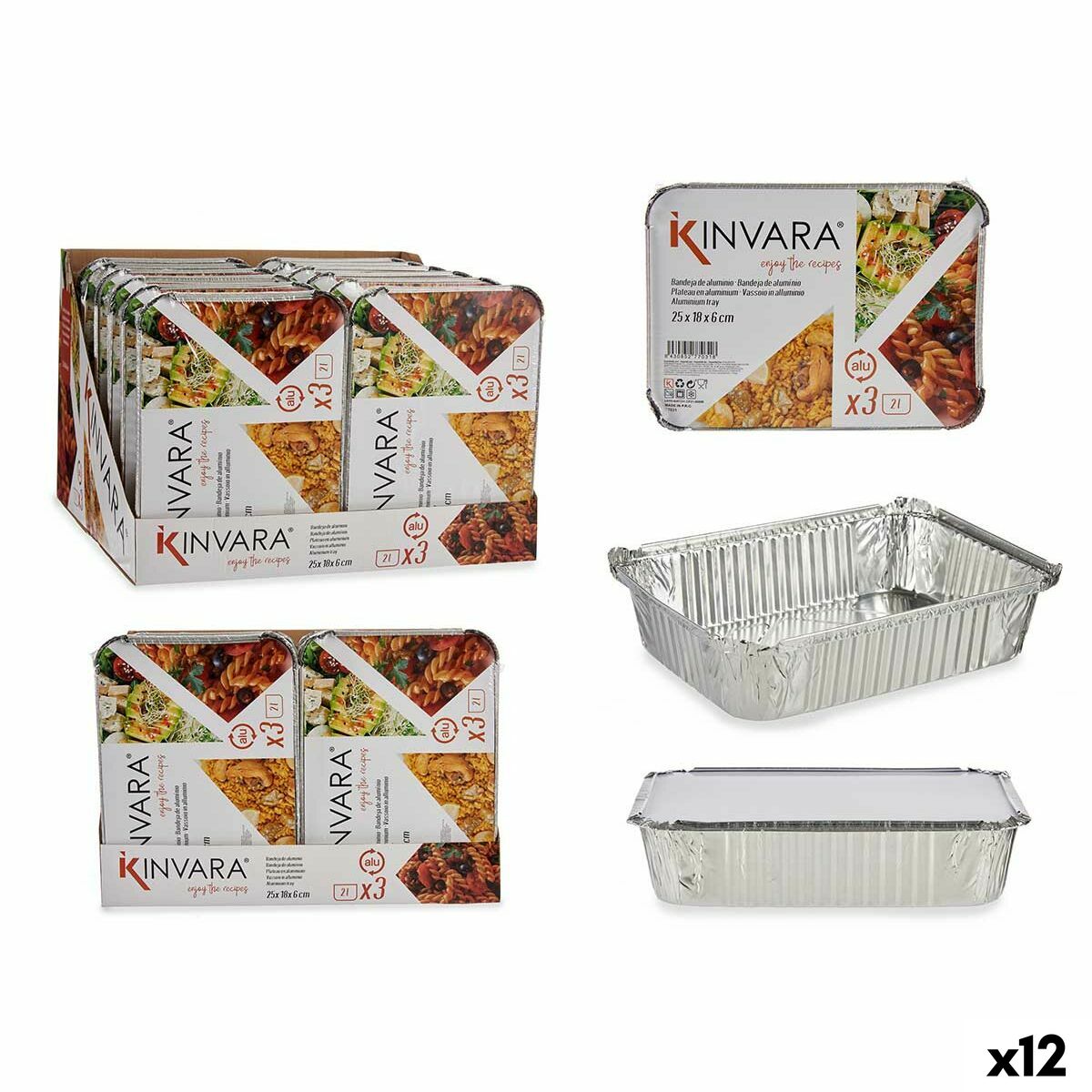 Lot de plateaux pour aliments Kinvara 16161 Argenté Aluminium 2 L 25,5 x 6,8 x 19 cm (12 Unités)