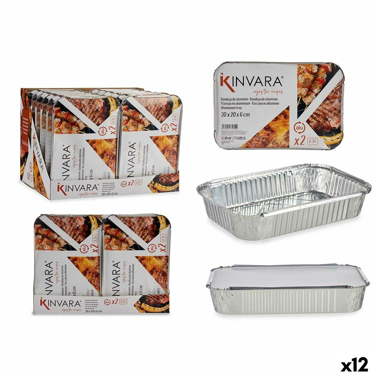 Lot de plateaux pour aliments Kinvara 82176 Argenté Aluminium 2,3 L 21 x 6 x 30,5 cm (12 Unités)