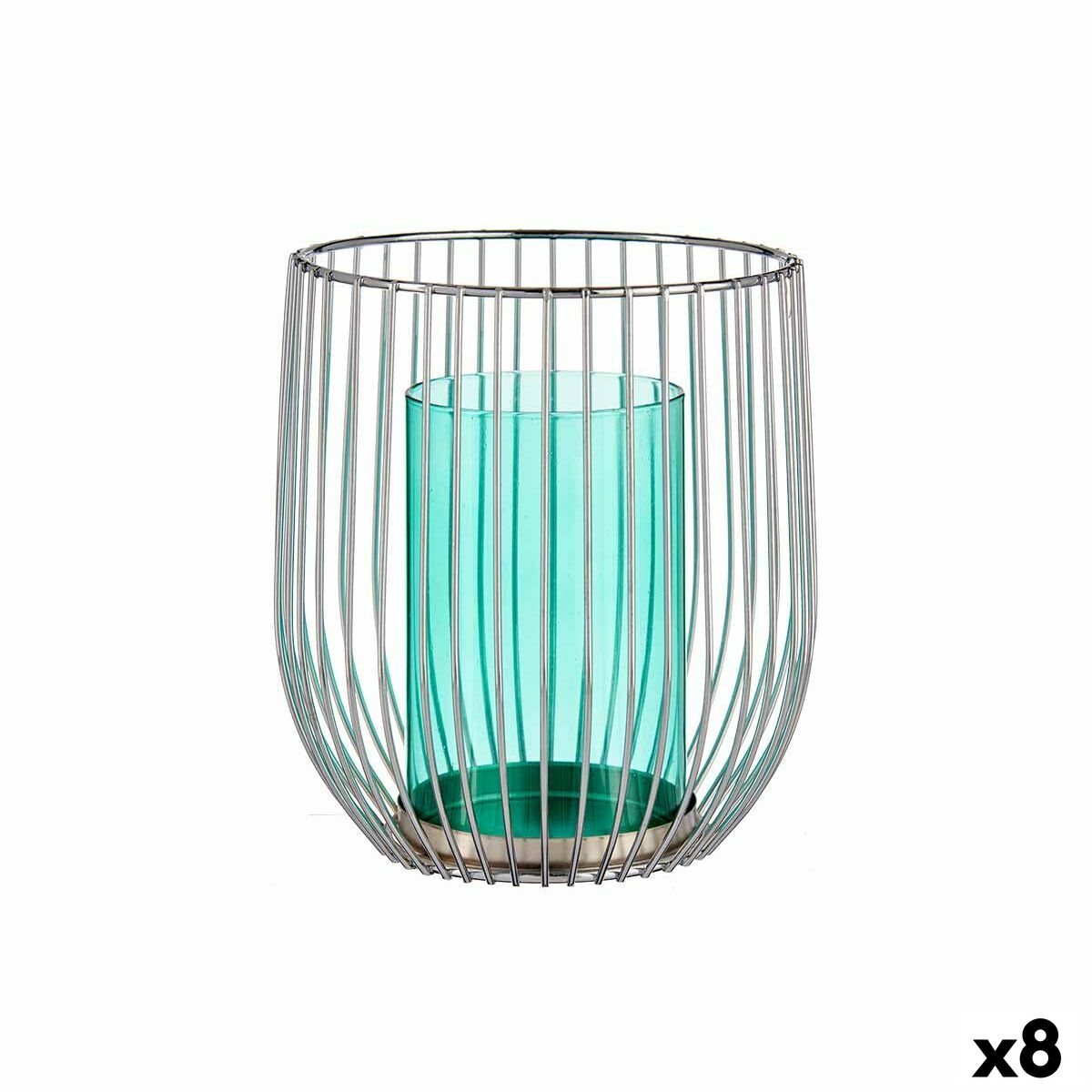 Bougeoir Gift Decor Bleu Argenté Métal verre 15 x 17 x 15 cm (8 Unités)