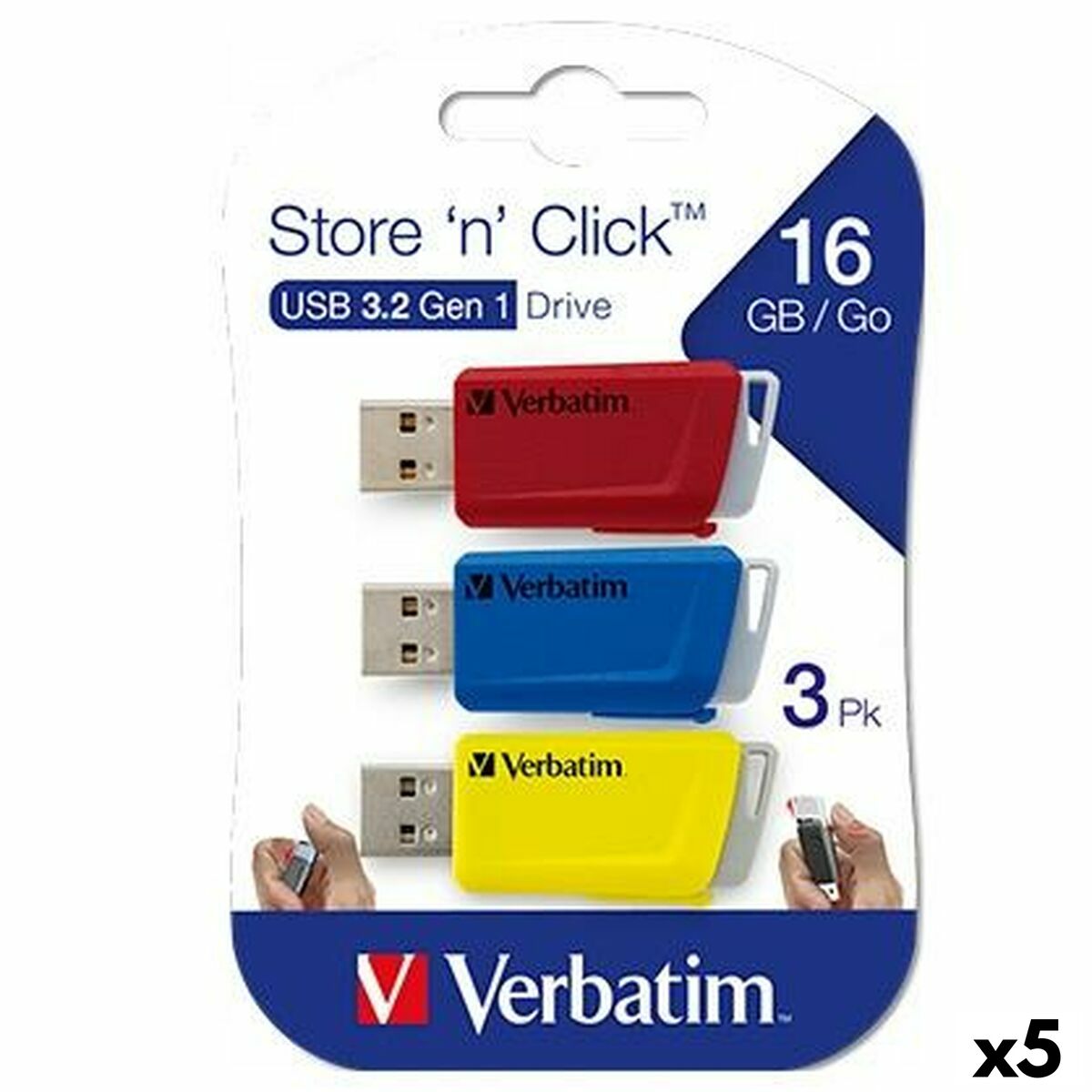Afbeeldingen van USB stick Verbatim STORE´N´CLICK Multicolour 16 GB 3 Pieces (5 Units)