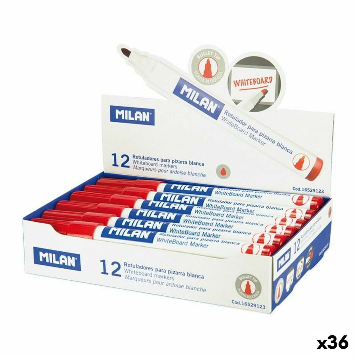 Σετ Μαρκαδόροι Milan Λευκή σανίδα 12 Τεμάχια (36 Μονάδες)