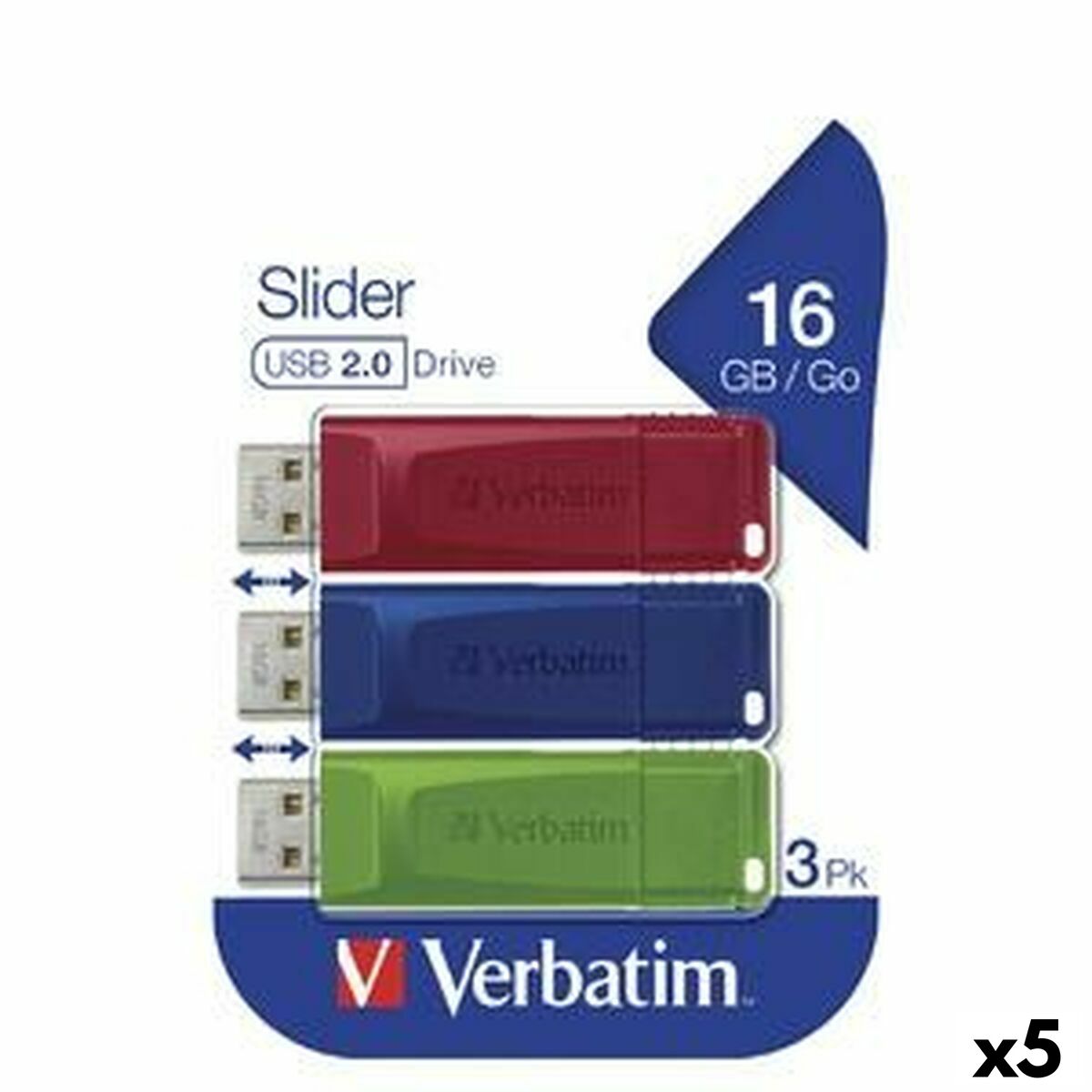 Afbeeldingen van USB stick Verbatim SLIDER Multicolour 16 GB 3 Pieces (5 Units)
