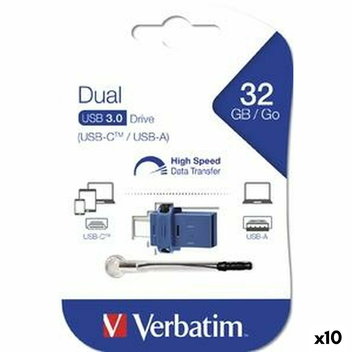 Afbeeldingen van USB stick Verbatim GO SPEED DUAL Blue 32 GB (10 Units)