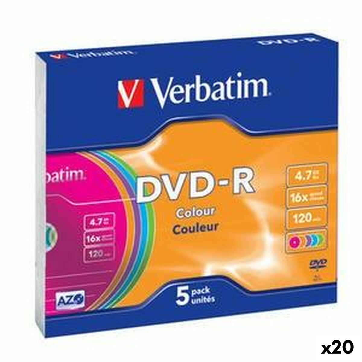 Afbeeldingen van DVD-R Verbatim Colour 4,7 GB 16x 5 Pieces (20 Units)