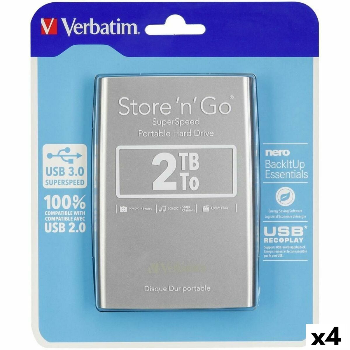 Afbeeldingen van External Hard Drive Verbatim STORE 'N' GO Black Silver HDD 2 TB (4 Units)