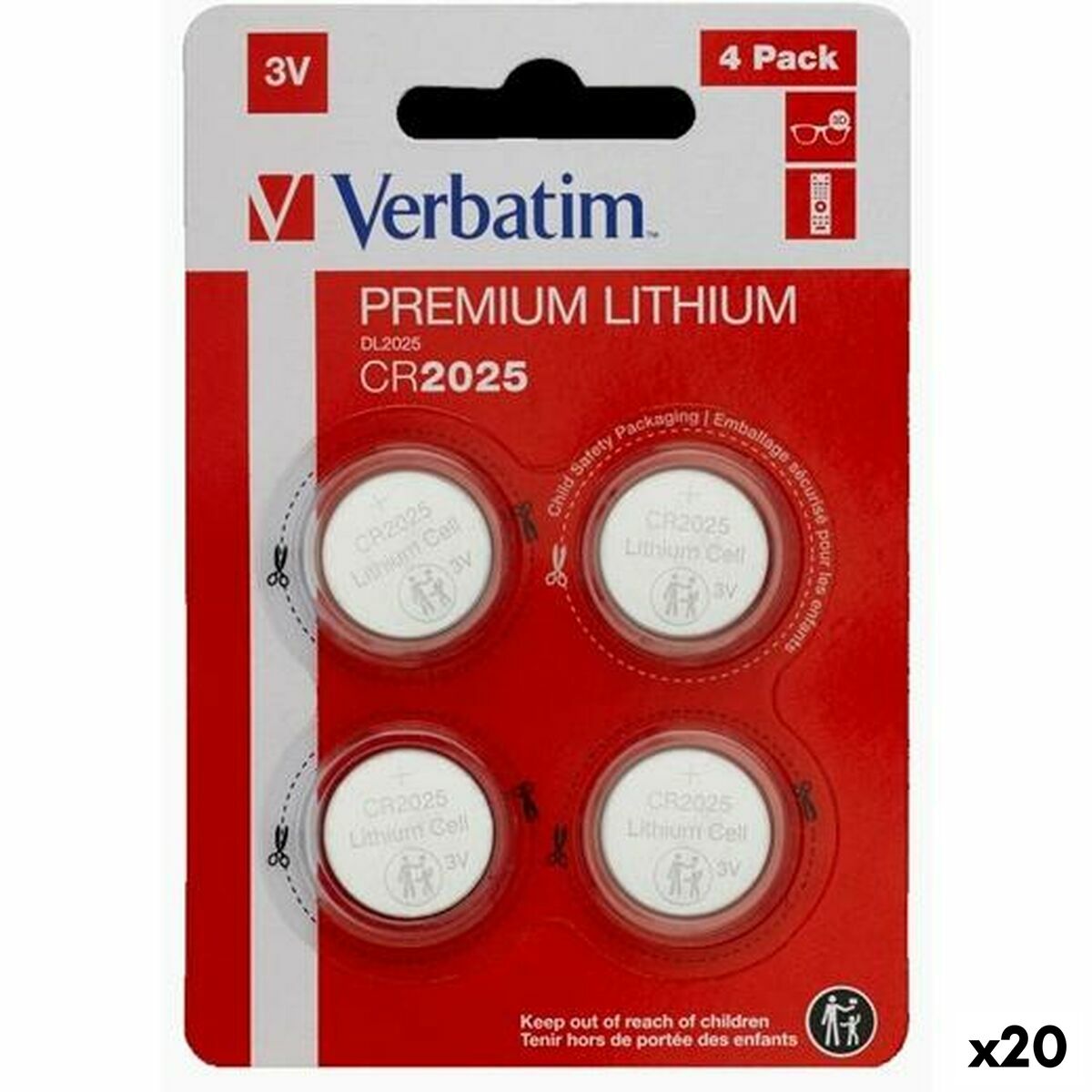 Afbeeldingen van Lithium Button Batteries Verbatim 3 V CR2025 4 Pieces (20 Units)