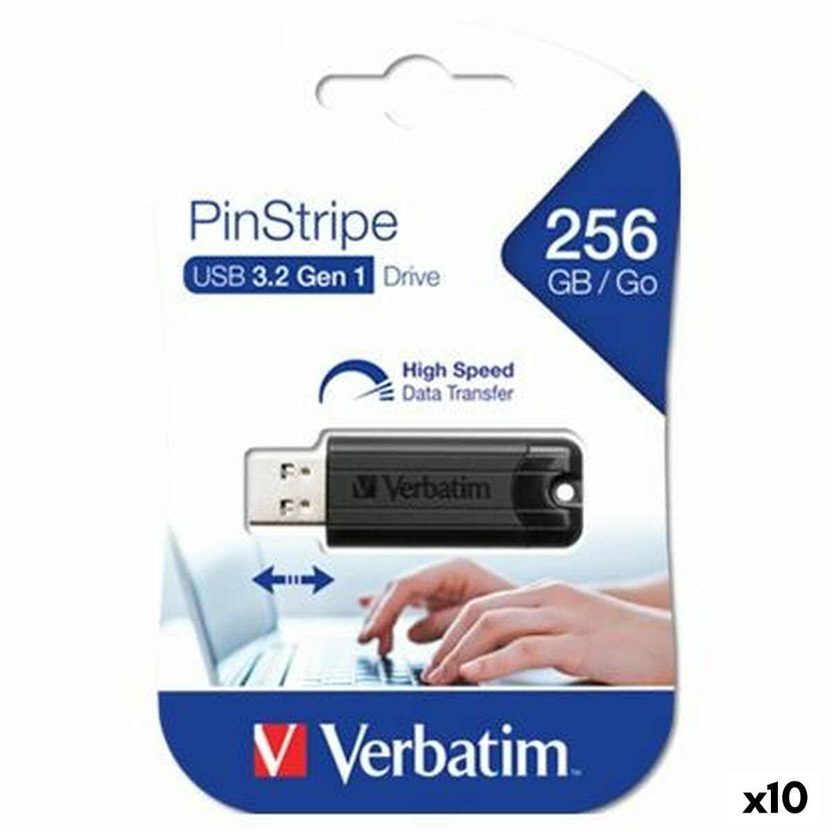 Afbeeldingen van USB stick Verbatim PINSTRIPE Black 256 GB (10 Units)