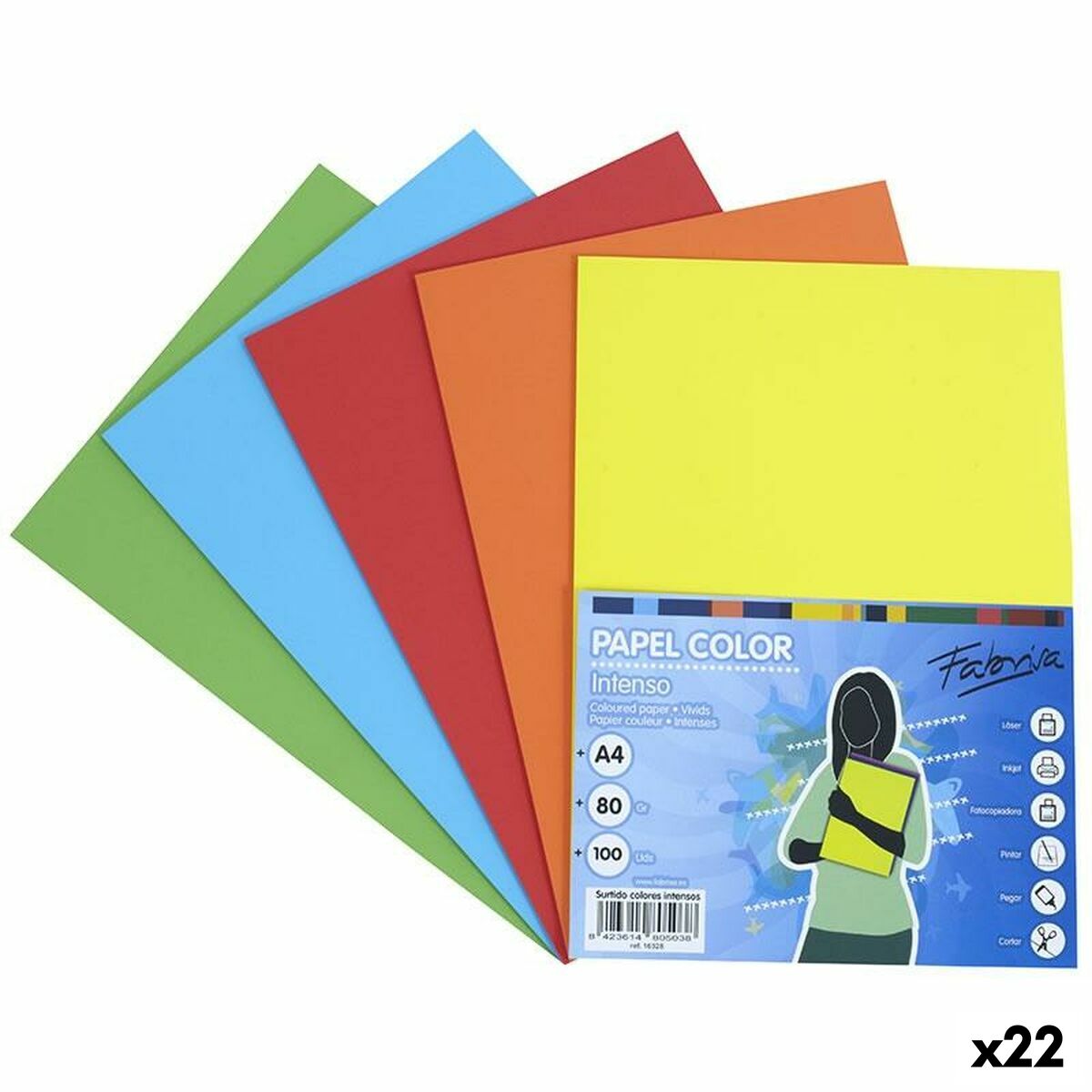 Afbeeldingen van Printer Paper Fabrisa Multicolour A4 100 Sheets (22 Units)