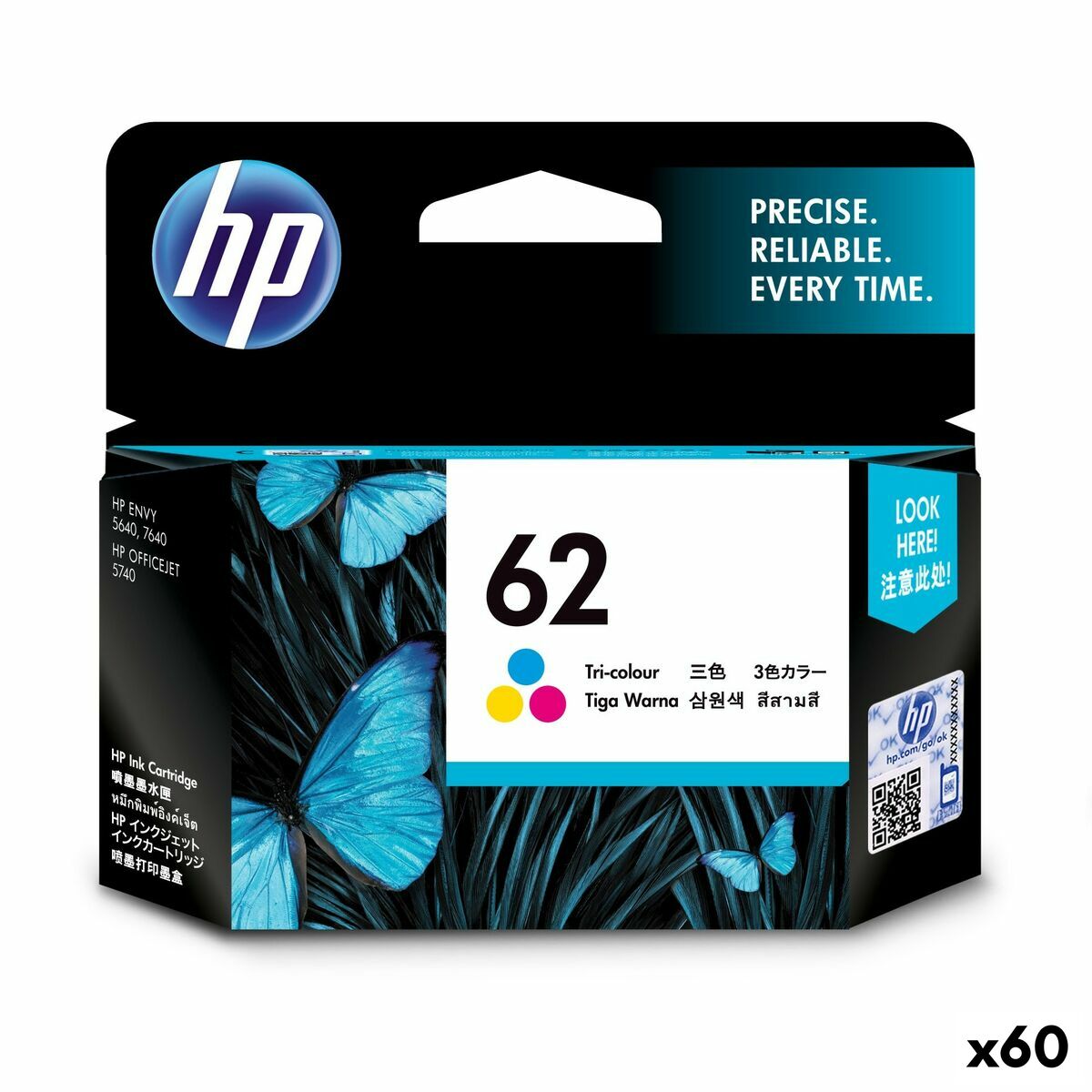 Cartouche d'encre originale HP ENVY 5640 - Nº62 Tricolore (60 Unités)