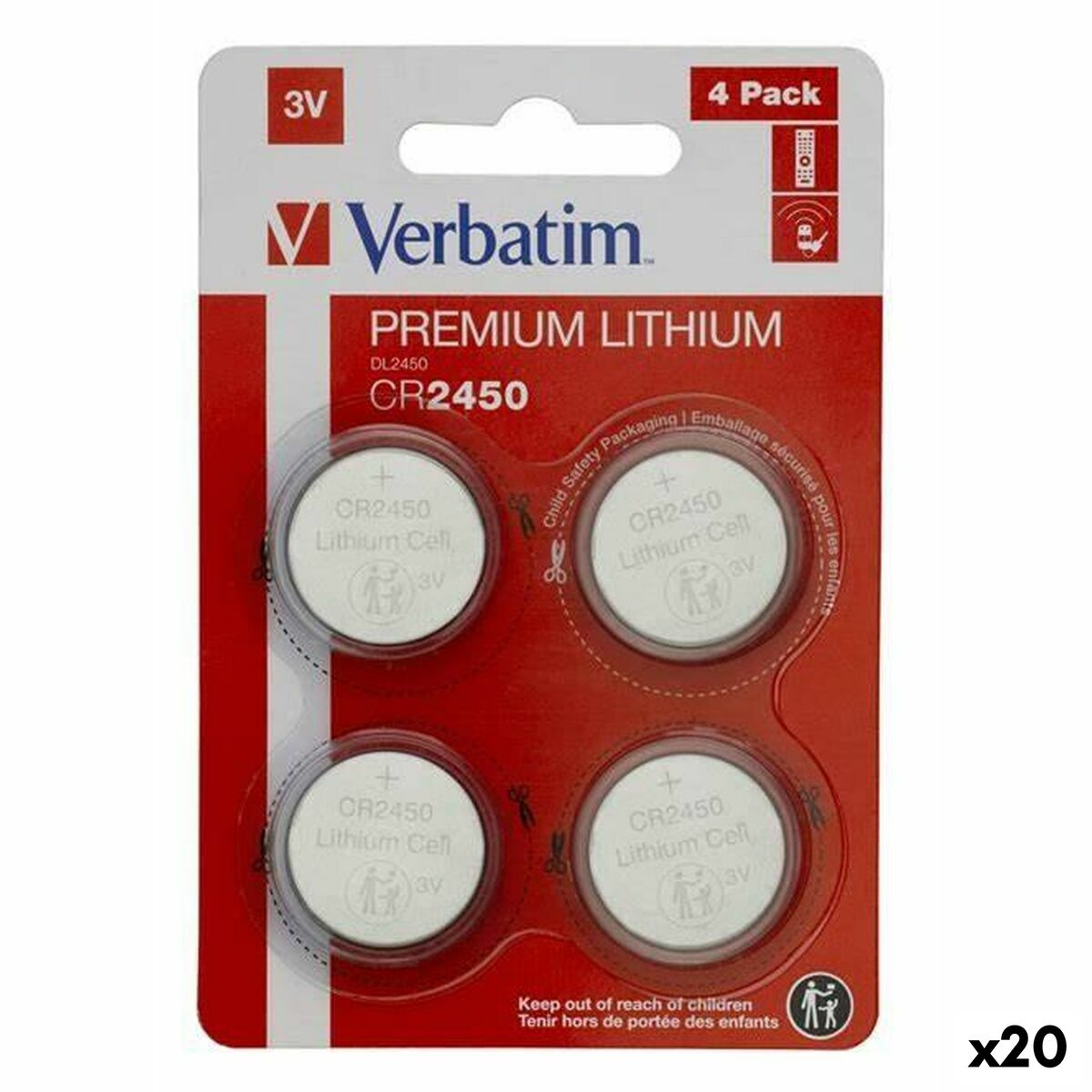 Afbeeldingen van Lithium Button Batteries Verbatim CR2450 (4 Pieces) (20 Units)