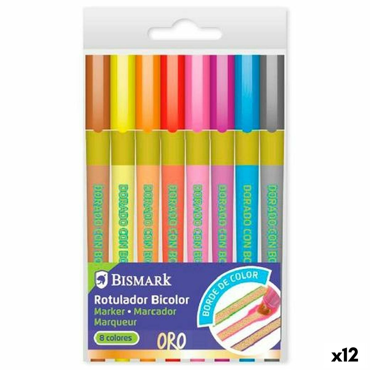 Σετ Μαρκαδόροι Bismark Lettering Bicolor Πολύχρωμο Χρυσό 8 Τεμάχια (12 Μονάδες)