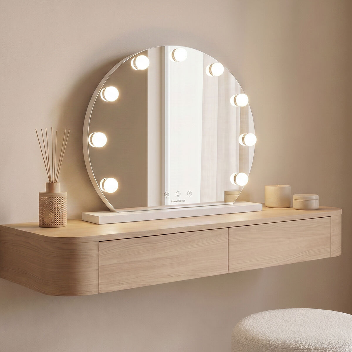 Runder Schminkspiegel mit LED Hollywood Gloette InnovaGoods 9 Glühbirnen — Bild 1