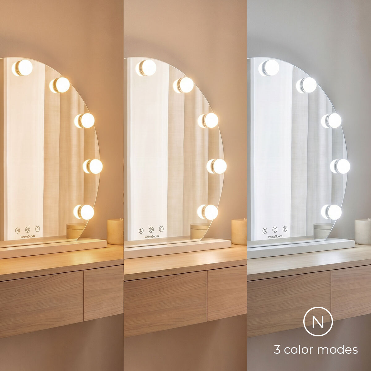 Runder Schminkspiegel mit LED Hollywood Gloette InnovaGoods 9 Glühbirnen - Thumbnail 3