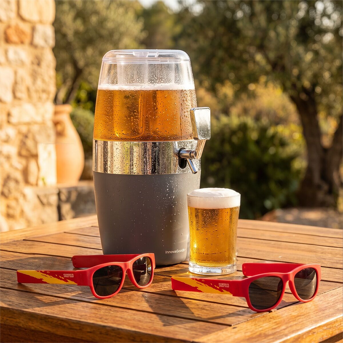 Set Bier-Spender mit Kühlung InnovaGoods und 2 faltbare Sonnenbrillen Sunfold Spain Red - Thumbnail 3