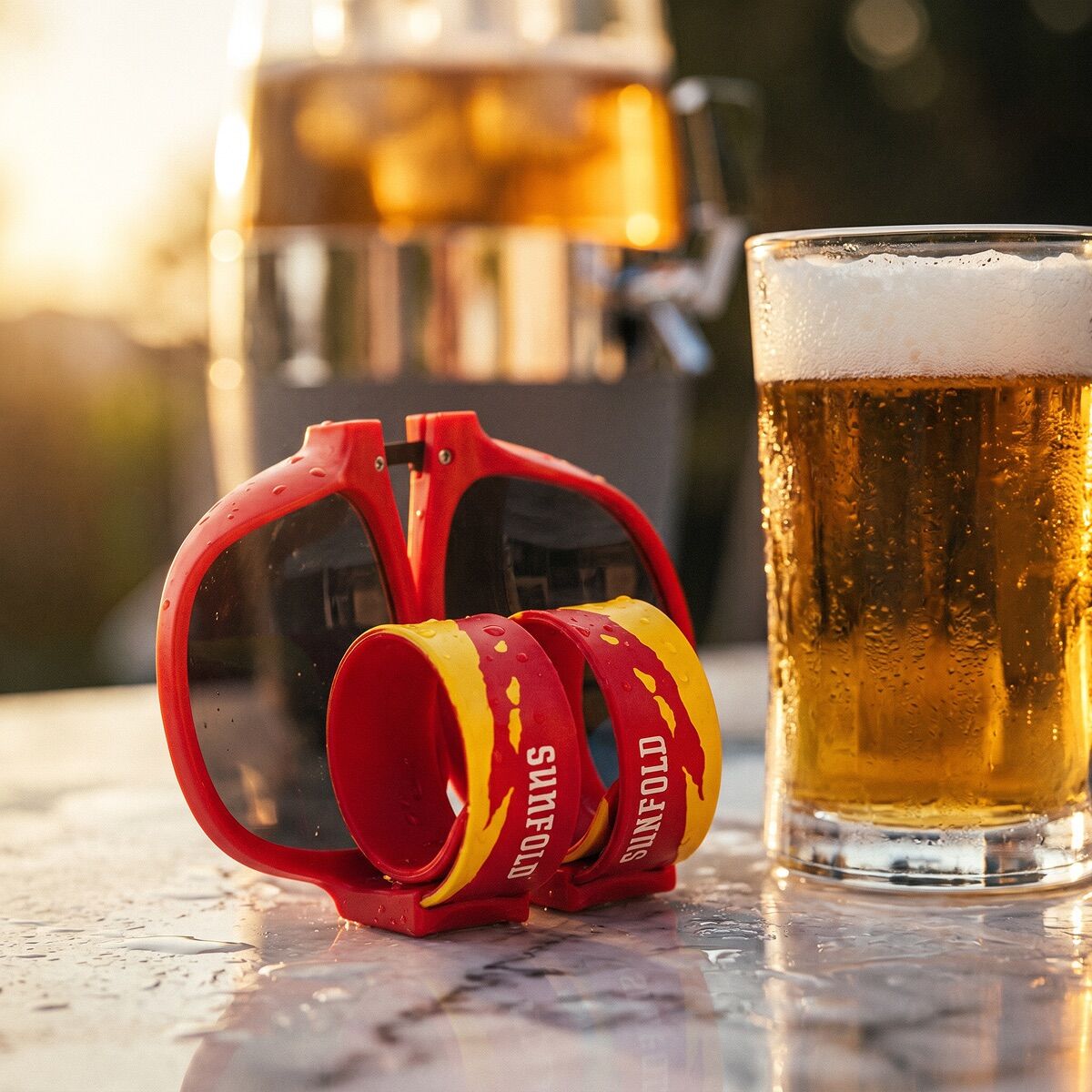 Set Bier-Spender mit Kühlung InnovaGoods und 2 faltbare Sonnenbrillen Sunfold Spain Red - Thumbnail 6