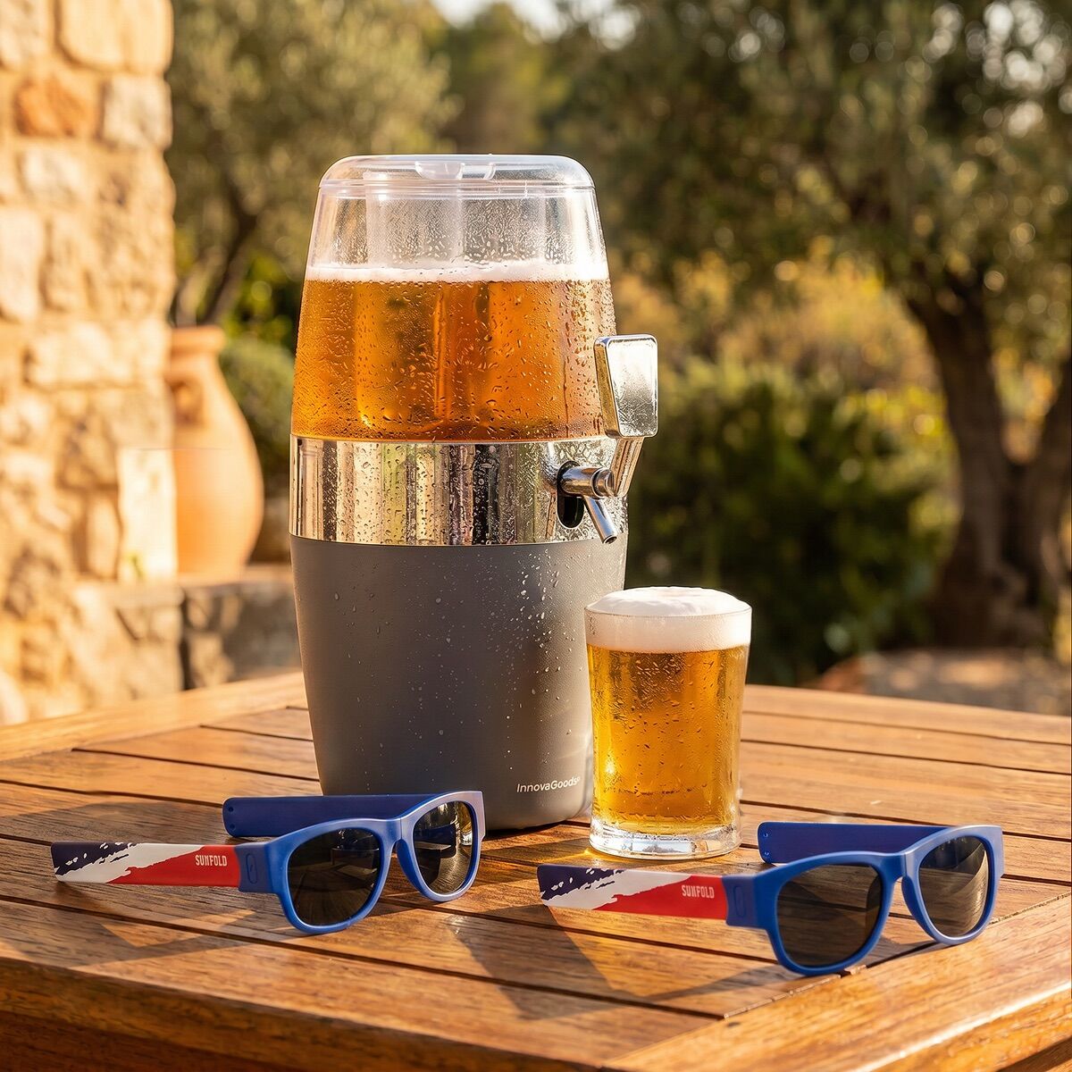 Set Bierspender mit Kühlung InnovaGoods und 2 rollbare Sonnenbrillen Sunfold France - Thumbnail 3