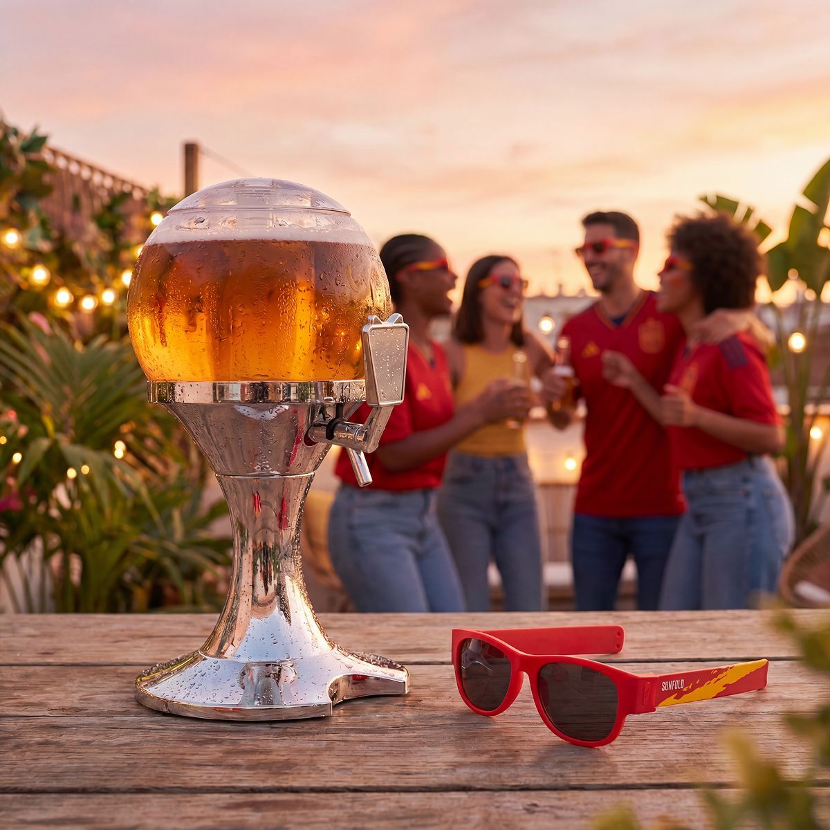 Set Bierkühler-Spender InnovaGoods und 2 Roll-Sonnenbrillen Sunfold Spain Red - Thumbnail 2