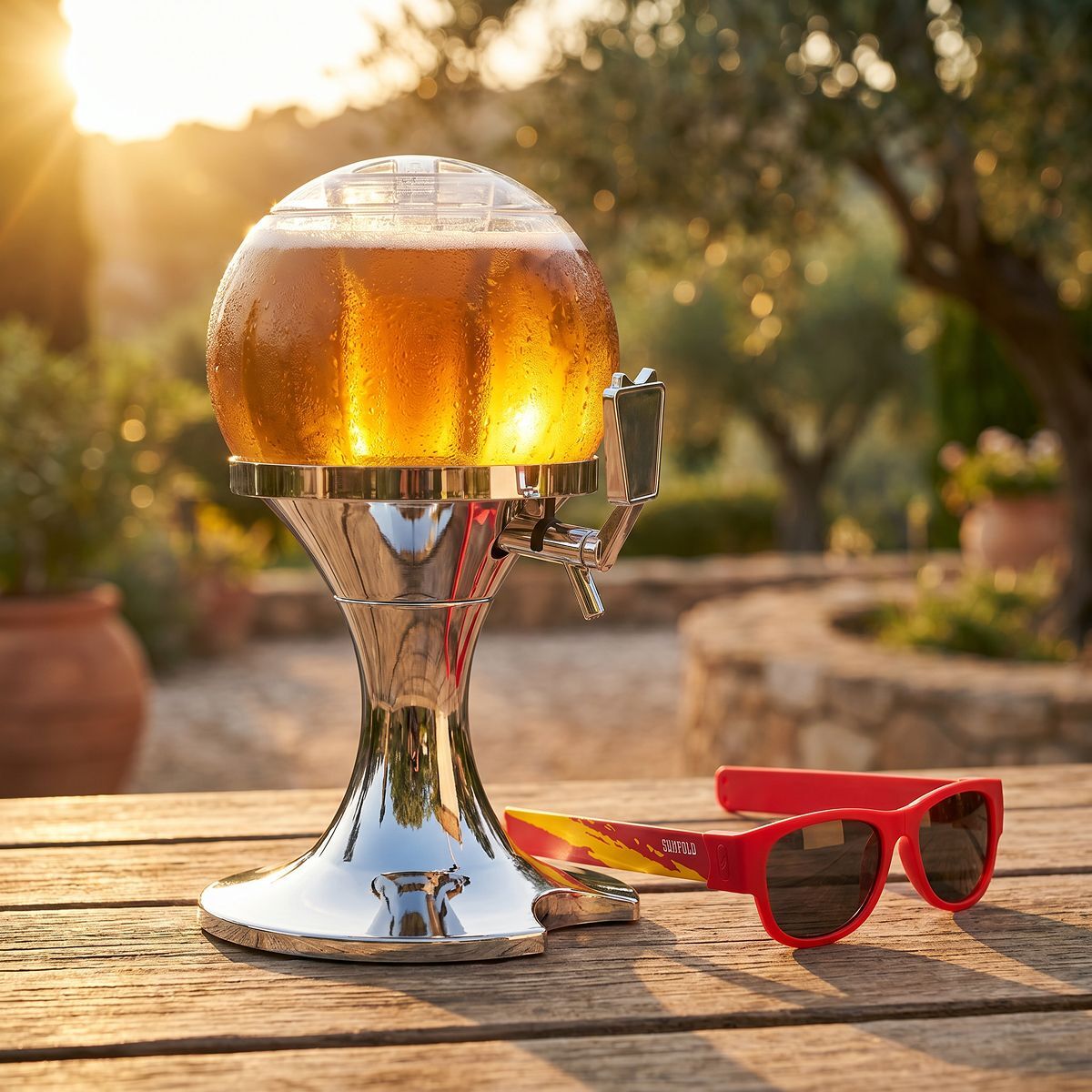 Set Bierkühler-Spender InnovaGoods und 2 Roll-Sonnenbrillen Sunfold Spain Red - Thumbnail 3